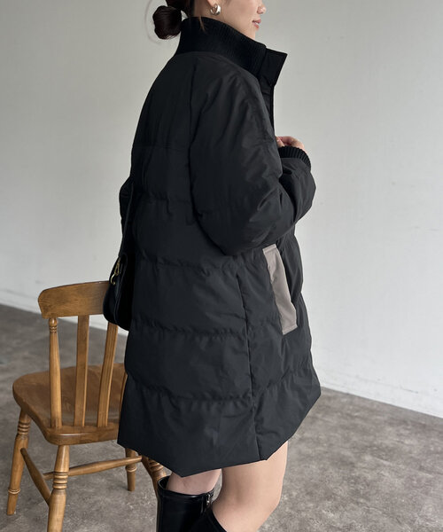 Chez toi コート アウター リブデザインロングダウン レディース