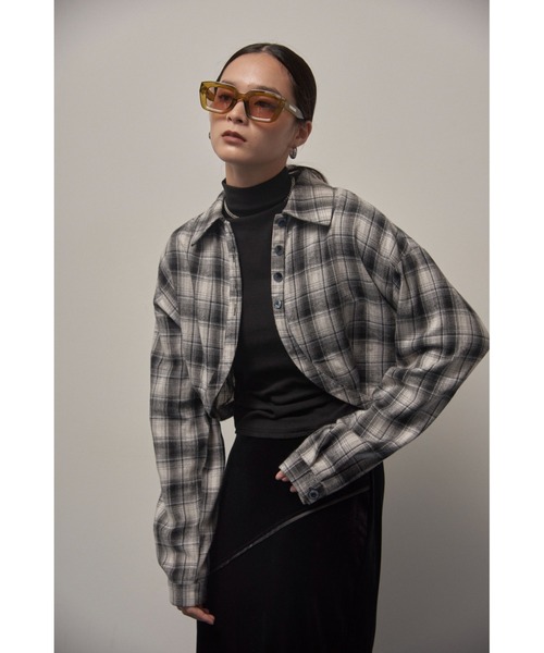 Solace ブラウス シャツ ラウンドカットクロップドチェックシャツ