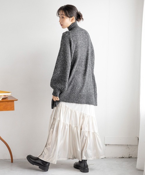 LOWRYS FARM ワンピース ハイZIPミックスニットミニ