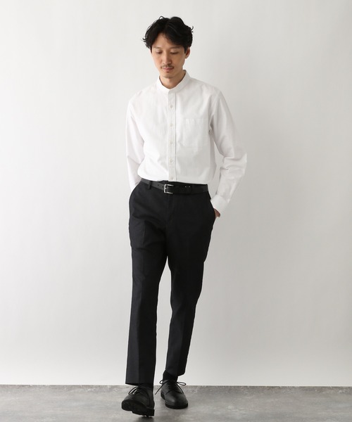 GLOBAL WORK シャツ イージーケアオックス/バンドカラーシャツ