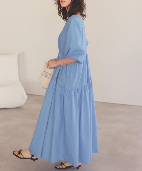 美品✨ヌキテパ 24SS コットンドビー ギャザー ティアード ワンピース titivate（ティティベイト） ワンピース ドロストギャザーティアード