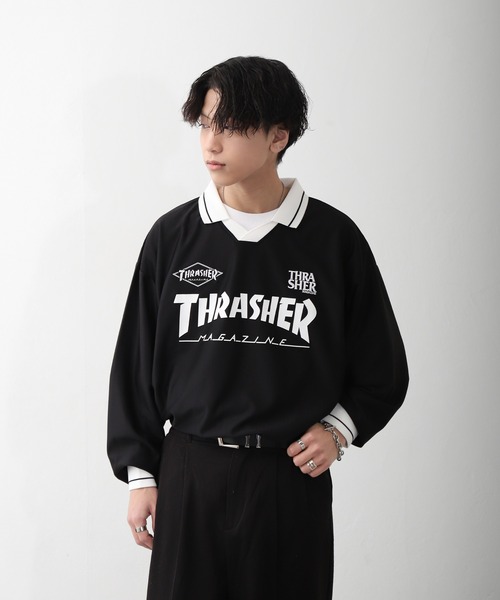 THRASHER tシャツ 「THRASHER」 襟付き ゲームシャツ ロング