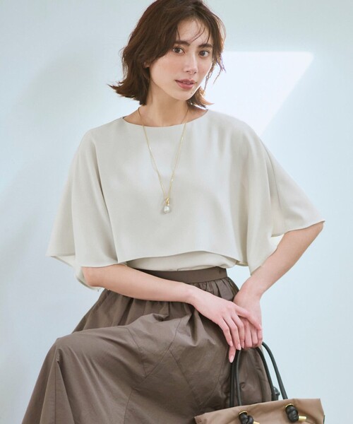 新品✳︎23区ストレッチジョーゼットケープデザイン カットソー2025SSベージュ 23区（ニジュウサンク） tシャツ ストレッチジョーゼット ケープ