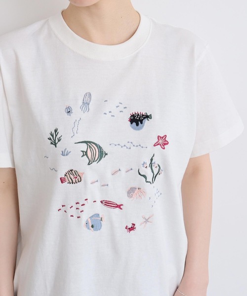 l'atelier du savon tシャツ 集まる海のさかな 刺繍Tシャツ