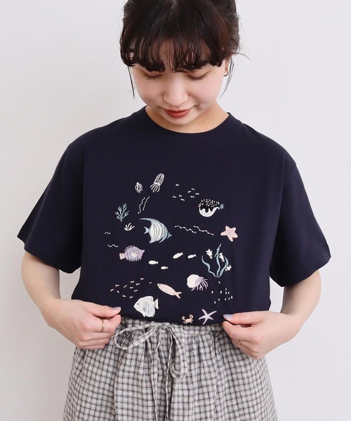 アトリエドゥサボン 23SS おさかな探検 刺繍Ｔシャツ ネイビー アトリエドゥサボン 23SS おさかな探検 刺繍Tシャツ ネイビー