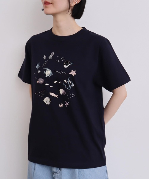 l'atelier du savon tシャツ 集まる海のさかな 刺繍Tシャツ