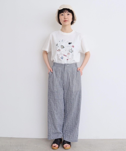 tシャツ 集まる海のさかな　刺繍Tシャツ レディース l'atelier du savon tシャツ 集まる海のさかな 刺繍Tシャツ