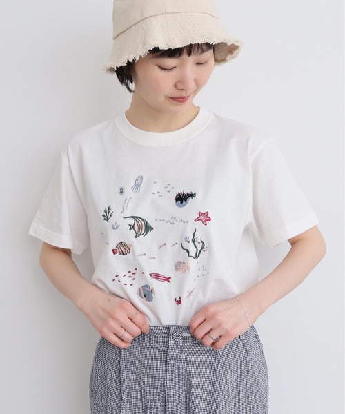 l'atelier du savon tシャツ 集まる海のさかな 刺繍Tシャツ
