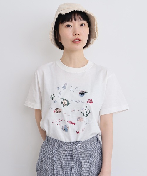 アトリエドゥサボン 23SS おさかな探検 刺繍Ｔシャツ ホワイト アトリエドゥサボン 23SS おさかな探検 刺繍Tシャツ ホワイト