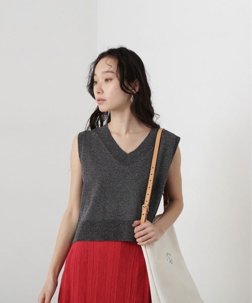ベスト ジレ ショートニットベスト レディース She's Closet ベスト ジレ 前後2wayバッククロスショート丈