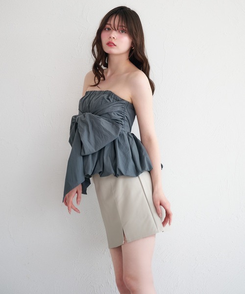fupel 2wayバルーンペプラムリボンブラウス fupel ブラウス シャツ 2way balloon peplum ribbon blouse