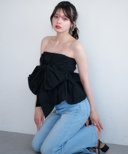 fupel 2wayバルーンペプラムリボンブラウス fupel ブラウス シャツ 2way balloon peplum ribbon blouse