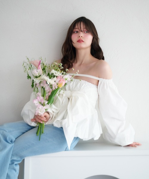 fupel 2wayバルーンペプラムリボンブラウス fupel ブラウス シャツ 2way balloon peplum ribbon blouse