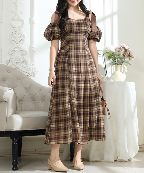 【LEELIN】ラブリームードチェックロングワンピース lyq74401.jpg