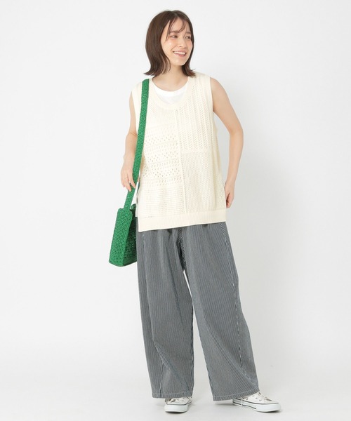 美品 coulage クラージュ コットンバルーンベスト ジレ studio CLIP ベスト ジレ 強撚コットンパッチワークシアーベスト
