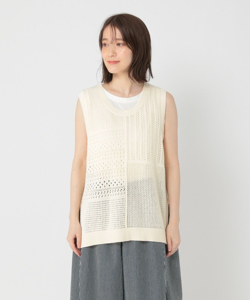 美品 coulage クラージュ コットンバルーンベスト ジレ studio CLIP ベスト ジレ 強撚コットンパッチワークシアーベスト