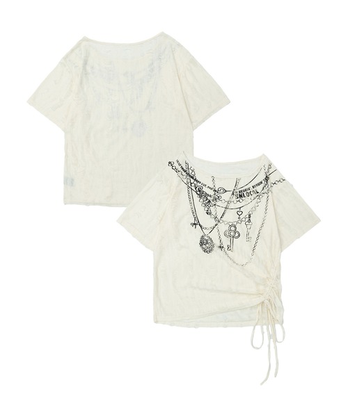tシャツ スカーフ付きチェーンプリントTシャツ レディース