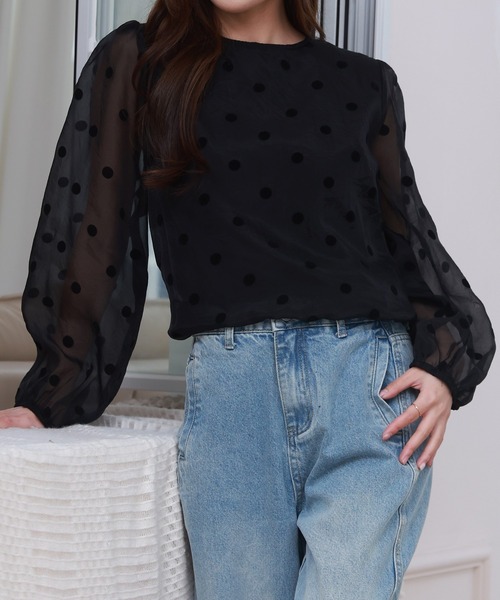 DAY CLOSET ブラウス シャツ レディース 長袖シースルードットバルーン 