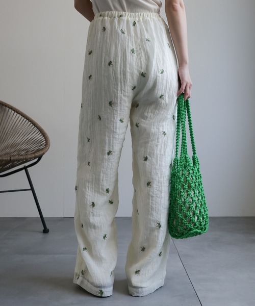 ap retro パンツ 小花柄刺繍シアーラフパンツ / イージーパンツ