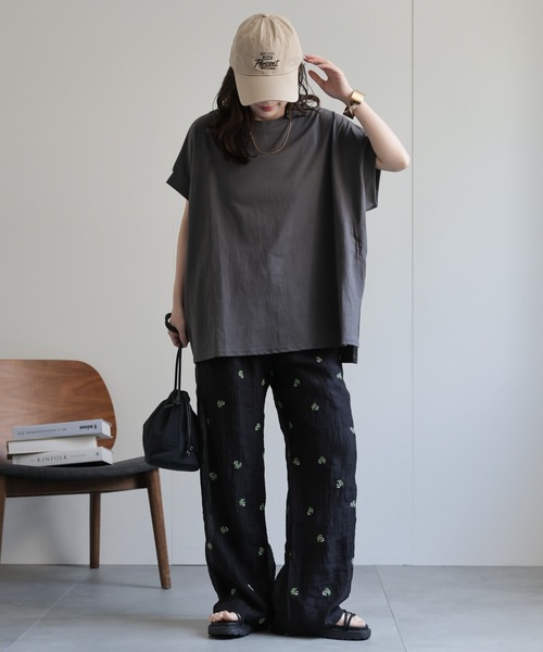 ap retro パンツ 小花柄刺繍シアーラフパンツ / イージーパンツ
