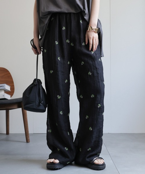 ap retro パンツ 小花柄刺繍シアーラフパンツ / イージーパンツ
