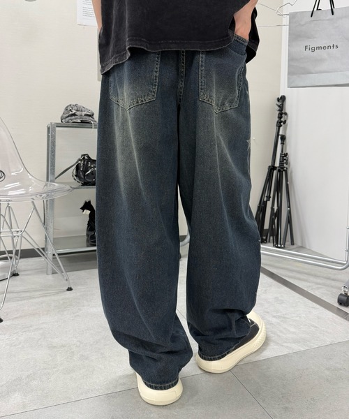 ワイドパンツ ジーンズ デニム デニムパンツ サイドスターカーブデニム