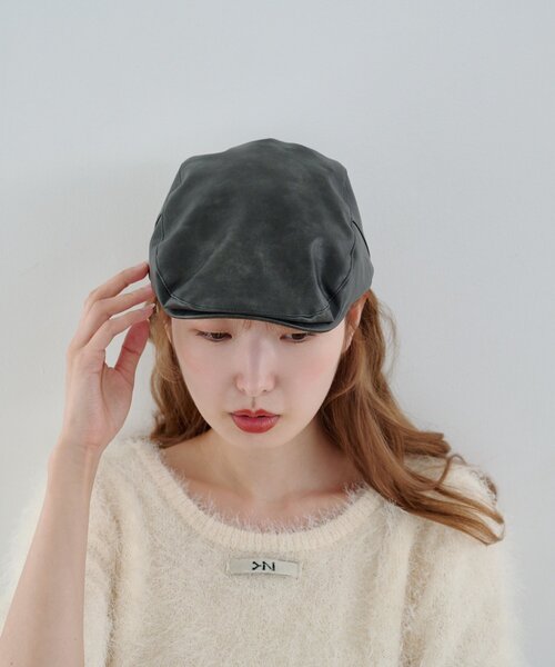 TNEON レザー ベレー帽 黒 ゾエ ジェンコ Zoe Jenko フェイクレザー ベレー帽 7842 （BLK