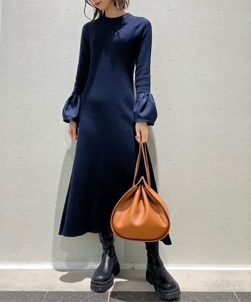 MilaOwenミラオーウェンドッキングロングワンピースネイビー新品未使用タグ付 Mila Owen（ミラオーウェン） ニットワンピース 0 ブルー レディース