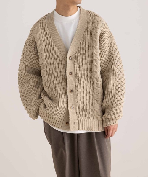 美品 アダムエロペ ウール混 パッチワーク ニット カーディガン ケーブル I ADAM ET ROPE'（アダムエロペ） カーディガン 「WEB限定」ボリューム