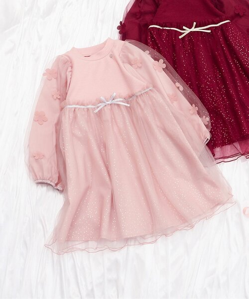 apres les cours（アプレレクール） ワンピース お花モチーフラメ