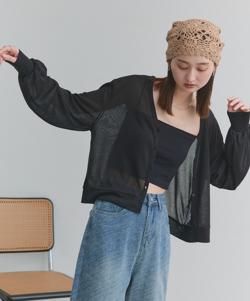 ad thie（アドティエ） カーディガン 袖ボリューム Vネック シアー
