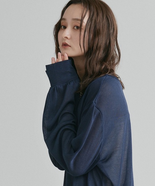 ad thie（アドティエ） カーディガン 袖ボリューム Vネック シアー