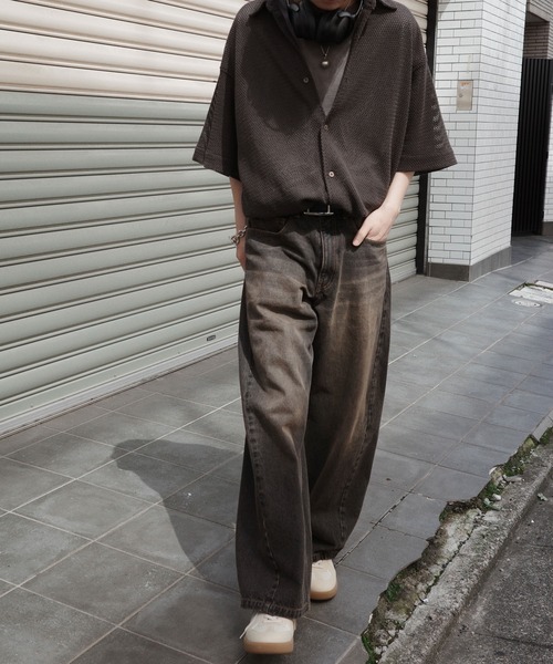 「WYM LIDNM」 加工デニムパンツ L ブラウン メンズ