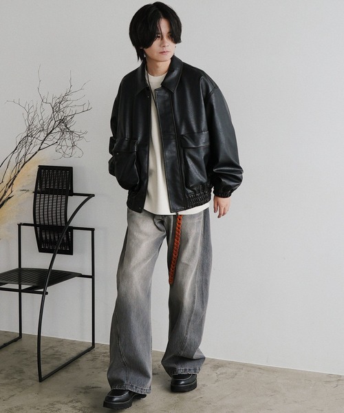 「WYM LIDNM」 加工デニムパンツ L ブラウン メンズ