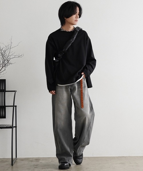 「WYM LIDNM」 加工デニムパンツ L ブラウン メンズ
