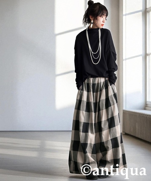 antiqua（アンティカ） パンツ チェック柄ワイドパンツ レディース