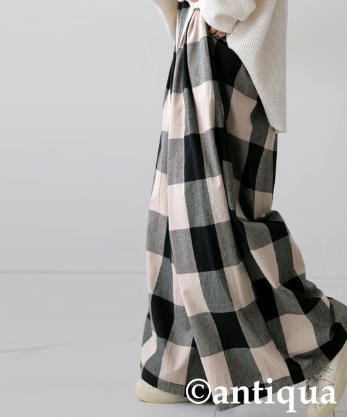 antiqua（アンティカ） パンツ チェック柄ワイドパンツ レディース