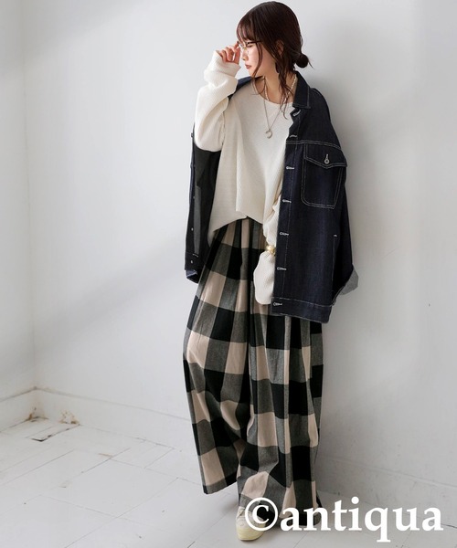 antiqua（アンティカ） パンツ チェック柄ワイドパンツ レディース