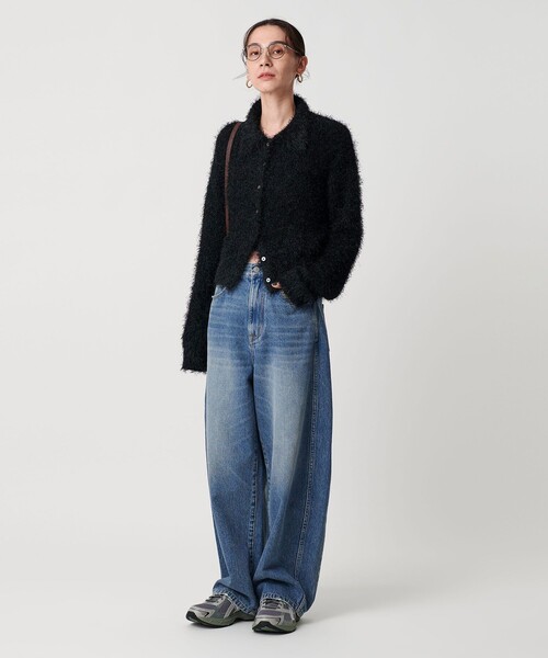 ユナイテッドアローズ ポリエステル シャギーカーディガン ウォッシャブル 黒 BEAUTY&YOUTH UNITED ARROWS ポリエステル シャギーカーディガン