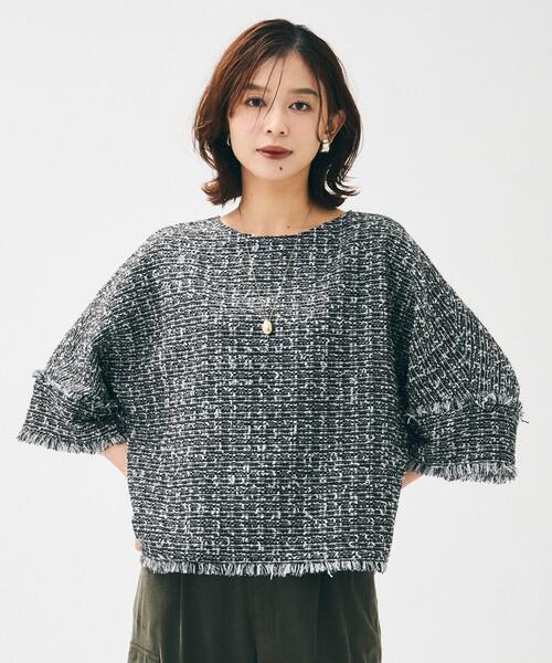 美品 CAVORI Margerete topsブラウス ツイード ブラック UNTITLED（アンタイトル） ブラウス シャツ 「きれいめ／体型カバー