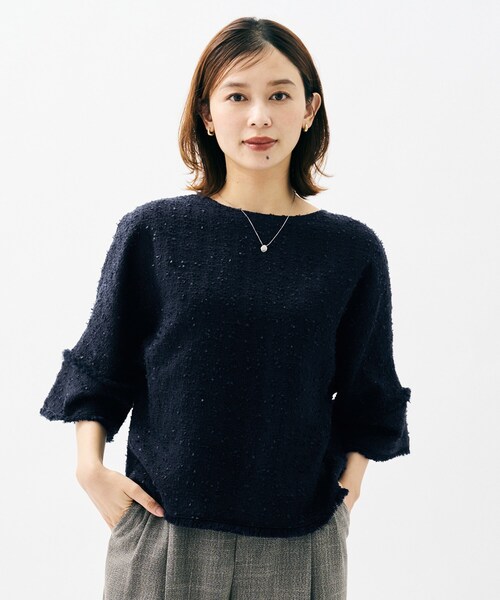 美品 CAVORI Margerete topsブラウス ツイード ブラック UNTITLED（アンタイトル） ブラウス シャツ 「きれいめ／体型カバー
