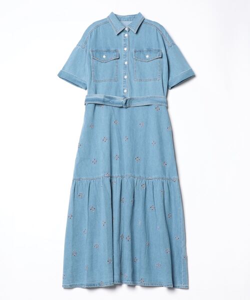 「GRACE CONTINENTAL」 半袖ワンピース 36 インディゴブルー レディース_画像2