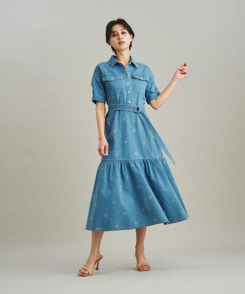 「GRACE CONTINENTAL」 半袖ワンピース 36 インディゴブルー レディース_画像3