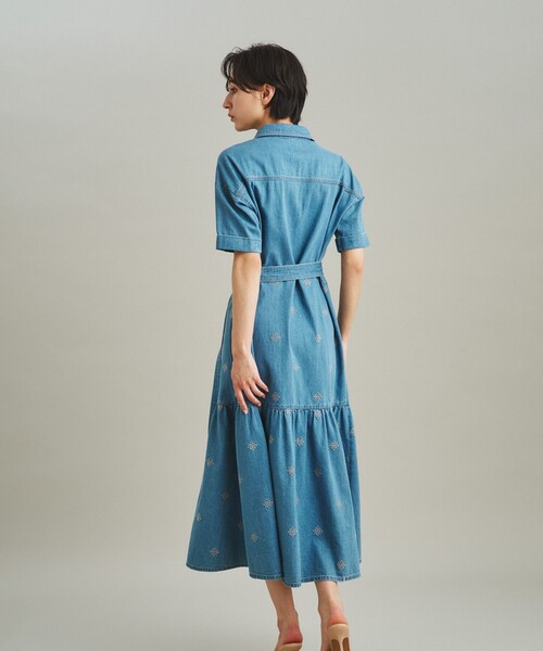 「GRACE CONTINENTAL」 半袖ワンピース 36 インディゴブルー レディース_画像4
