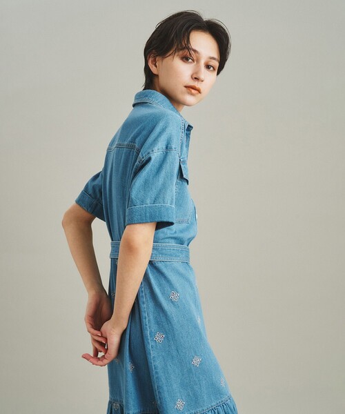 「GRACE CONTINENTAL」 半袖ワンピース 36 インディゴブルー レディース_画像5