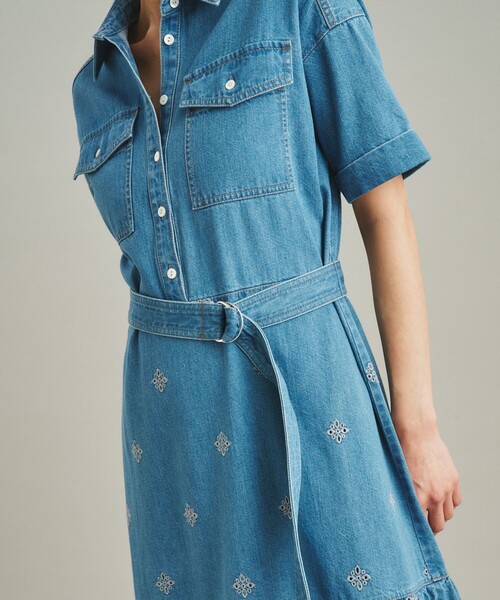 「GRACE CONTINENTAL」 半袖ワンピース 36 インディゴブルー レディース_画像8