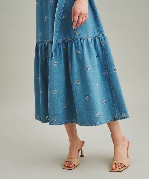 「GRACE CONTINENTAL」 半袖ワンピース 36 インディゴブルー レディース_画像9