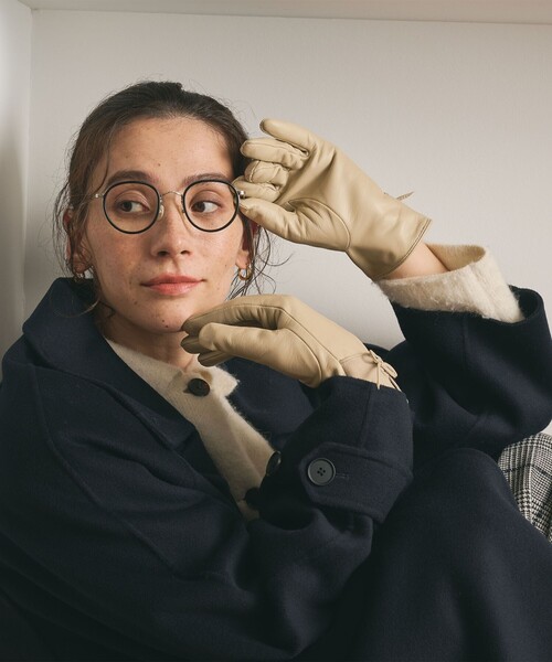 BEAUTY＆YOUTH UNITED ARROWS 手袋 レザー×スエード コンビ リボン