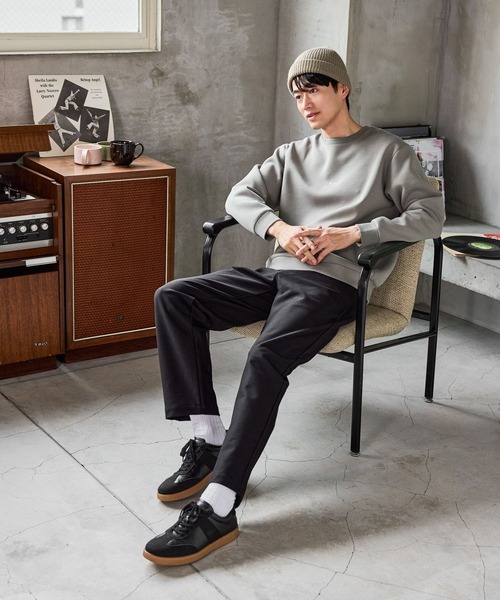 【美品】ヨシユキコニシ　プリーツカットソー　黒　グラデーション　ストレッチ　総柄 GLOBAL WORK（グローバルワーク） スウェットパンツ ジャージ 防風