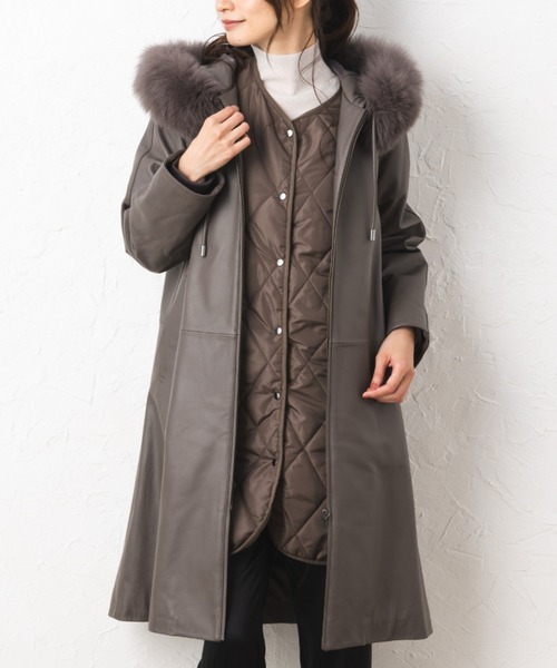 aunt lily」 「zelal」レザージャケット 15号 ダークベージュ